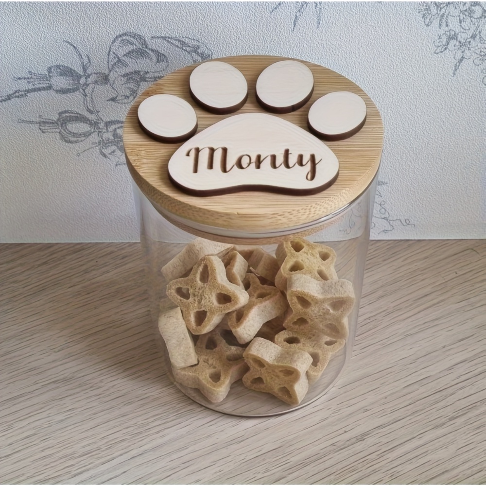 TEMU A Dog Treat Jar With A Lid And Paw Print, Personalized With "spike's Snacks" - A Round For Dog Biscuits, Suitable For Training Treats