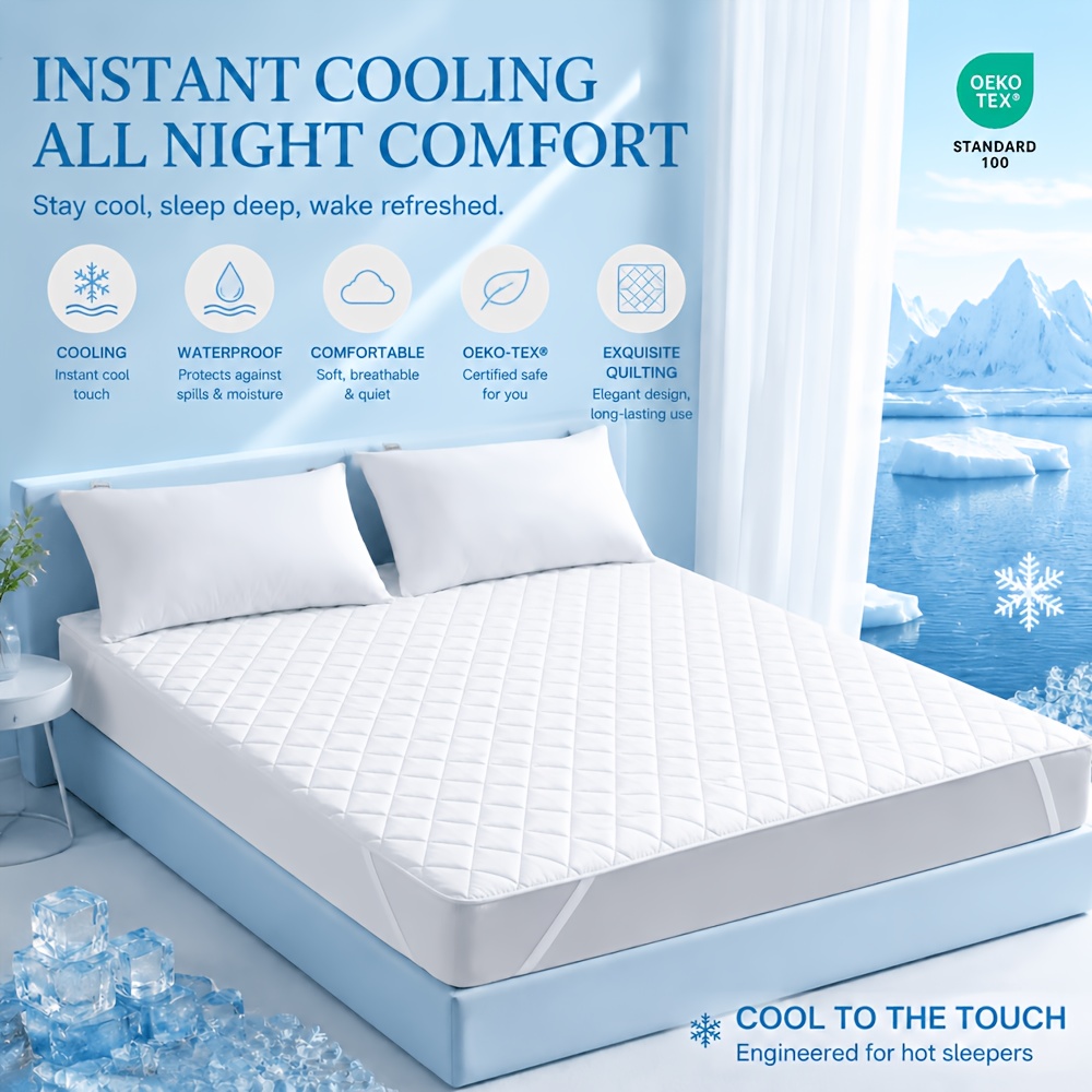 Image of Summer Light Luxury Cooling Mat-soft Breathable Mattress Protector, Foldable Portable, 4-corner Straps, Moisture-wicking, Machine Washable, Ideal For Bedroom, Dorm, Living Room & Hot Weather