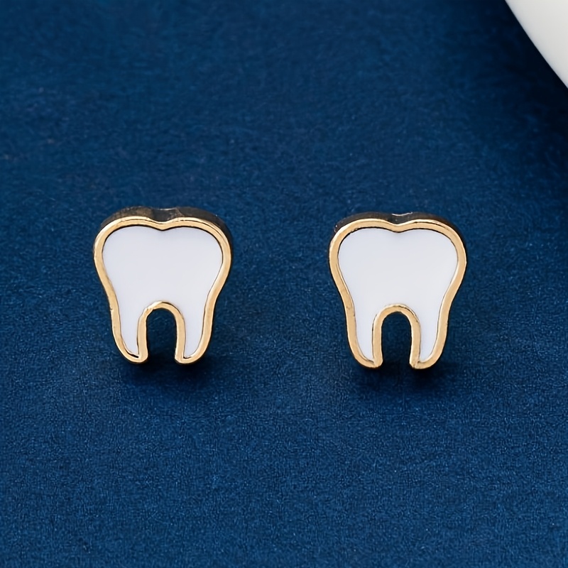 TEMU 1 Paire de Clous d'Oreilles Miniatures Blancs Mignons de Dent, Délicats et , Convient pour des Femmes, Meilleur Cadeau pour la Saint-Valentin,