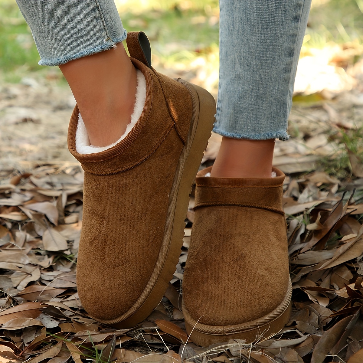 TEMU New Fashionable And Versatile Winter Ankle Boots For Plus-size Women, Featuring Thick Soles And -on Design, Perfect For Keeping Warm In Snowy .,