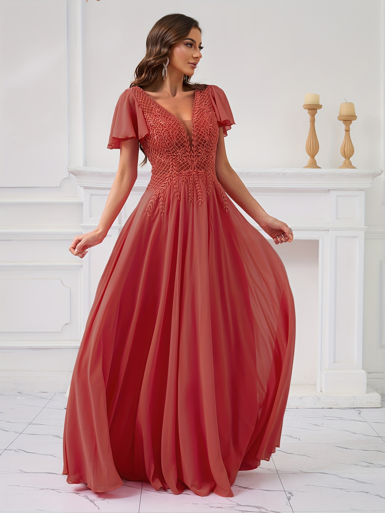 v neck slit long dress women's clothing temu - Temu