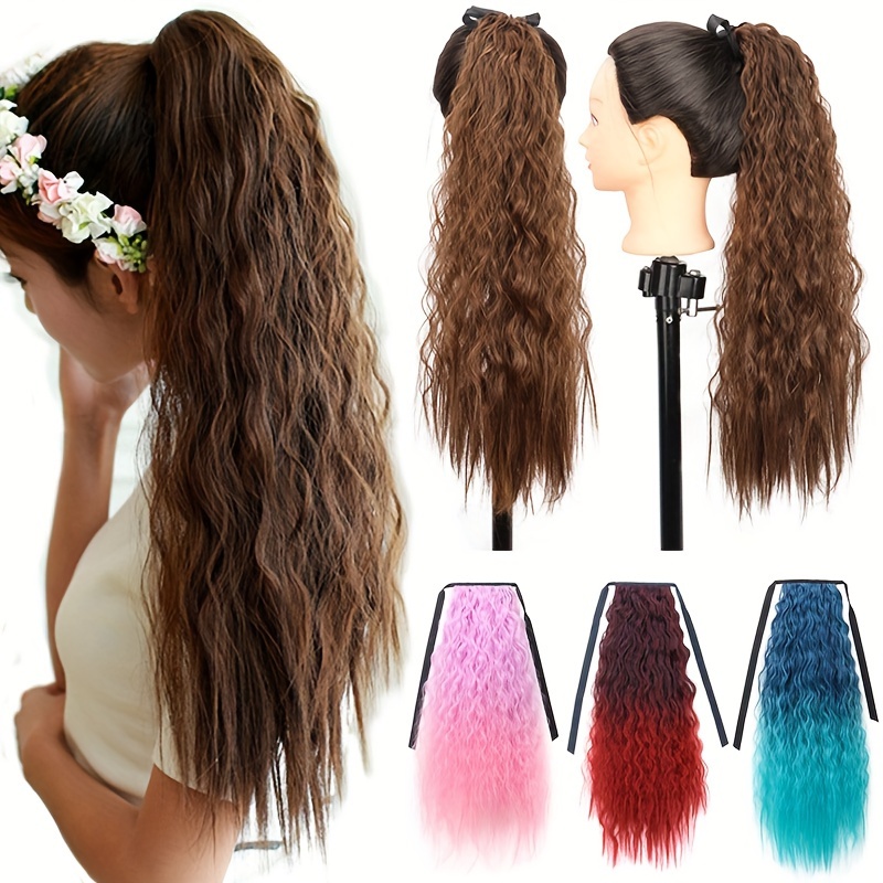 

Long Wavy Drawstring Ponytail Curly Fake Hairpieces Ombre Synthetic Clip On Hair Extensions