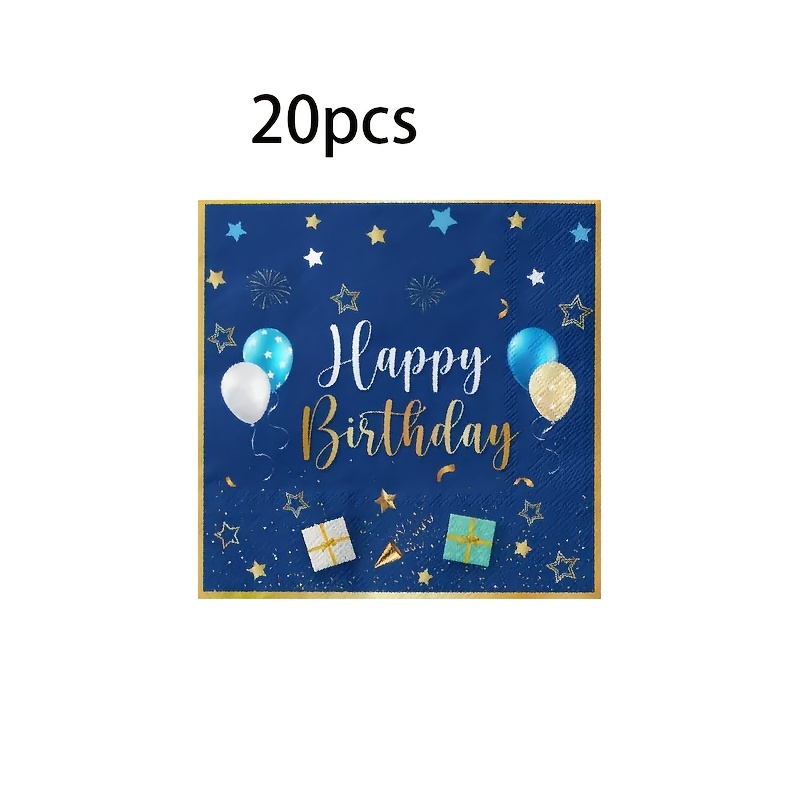 20pcs/40pcs/60pcs/100pcs,happy Birthday Blue And Golden Birthday Napkins, 33 X 33cm Paper Party Napkins, Birthday Party Decoration