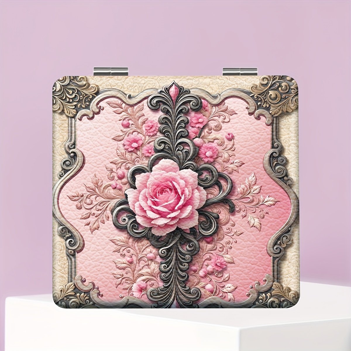 TEMU Floral Makeup Mirror, Convenient Foldable Mini Hand-held Mirror For Daily Use, Holidays, Birthdays, Christmas, New Year, Thanksgiving,