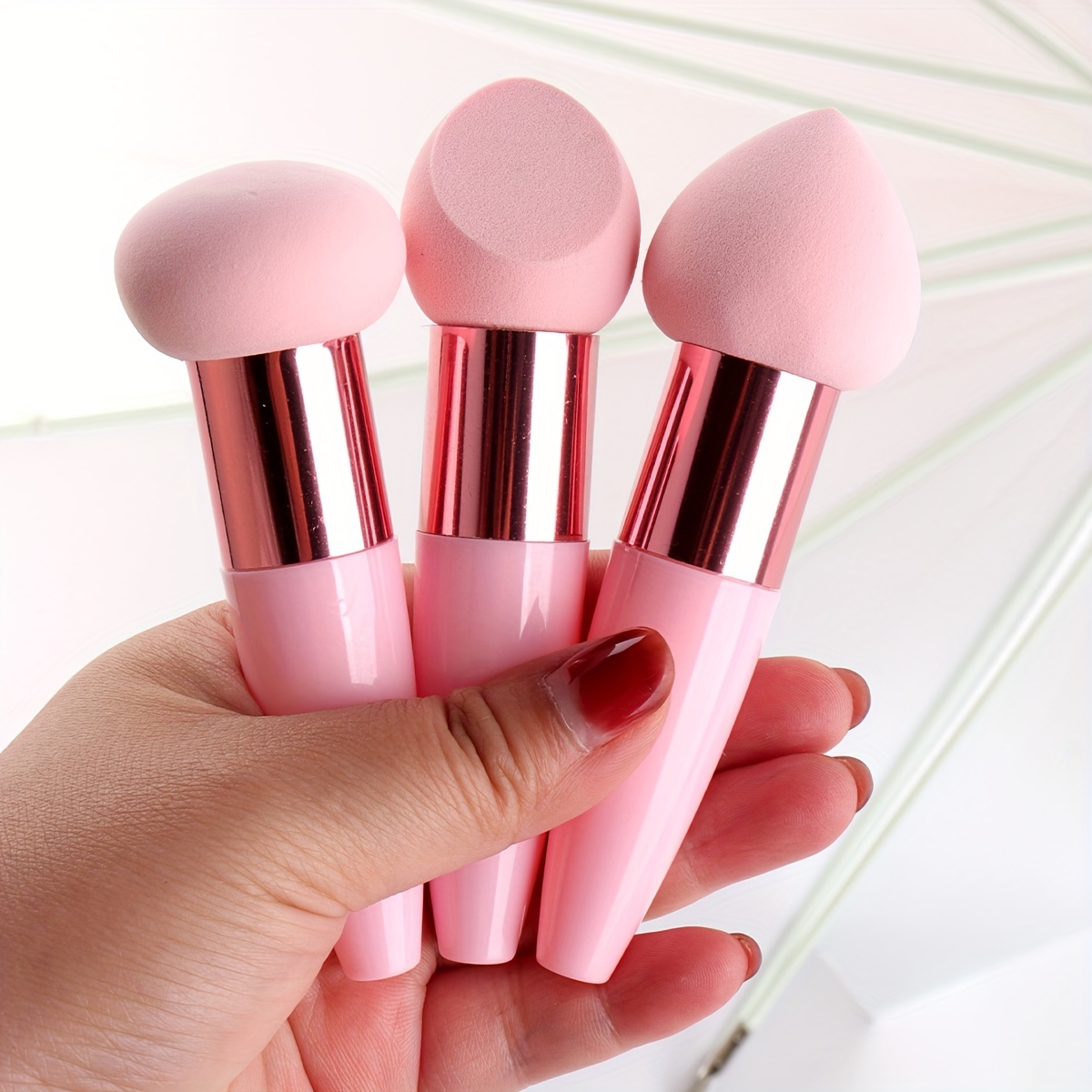 

3pcs Makeup Sponge Foundation Beauty Mixed Dry And Wet Makeup Concealer Face Brush Egg Brush Cover Powder Puff With Handle