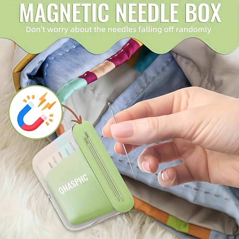portable travel magnetic sewing needle case   sewing sharp needles magnetic needle holder ultra magnetic mini needle storage box suitable for handicrafts green details 1