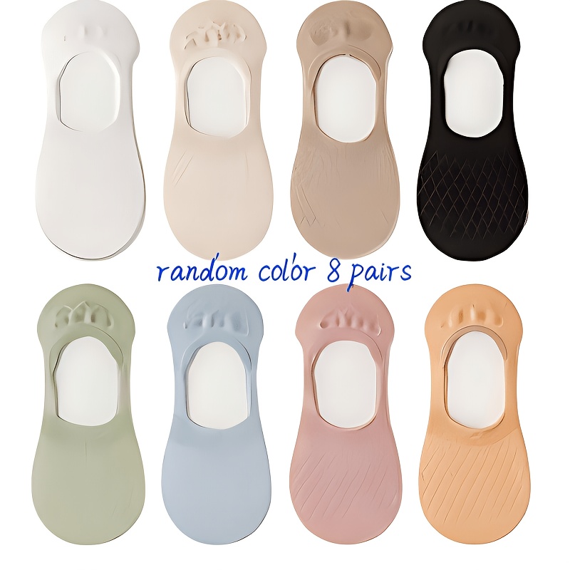 TEMU 8 Paires de Chaussettes pour Femmes Couleurs Aléatoires Chaussettes Invisibles Type Bateau Couleurs Douces Gamme de Couleurs Fines Respirantes