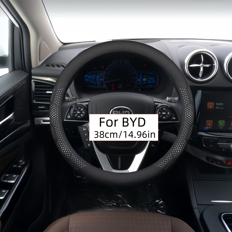 TEMU High-quality Pu Leather Steering Wheel Cover For Byd Models - Breathable, Stylish, Durable - Round And D-shaped - : Black Blue, Black White, ,