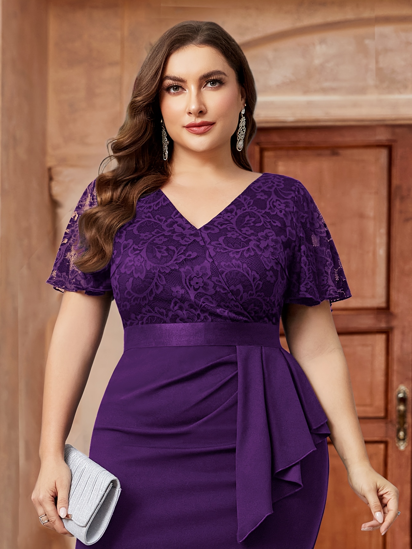 plus size womens elegant deep purple formal party dress v Temu