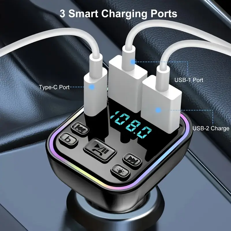 car mp3 player fm transmitter type c usb c fast charging dual usb car charger hands free car kit mp3 player fm details 5