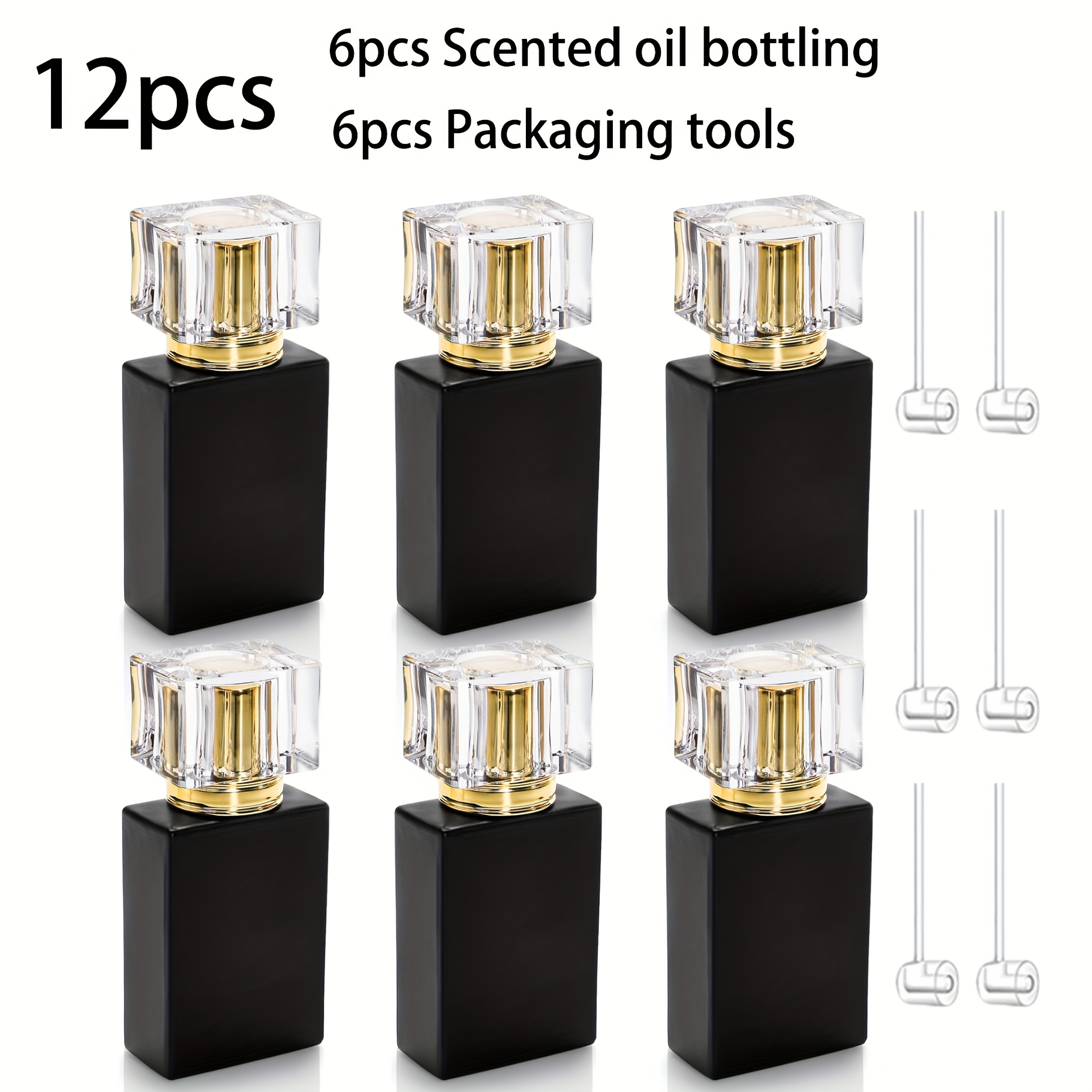 TEMU 6pcs 30ml Glass Perfume Spray Bottles With - Refillable Travel-friendly Fragrance Containers, Elegant Black & For Perfume, Essential Oils,