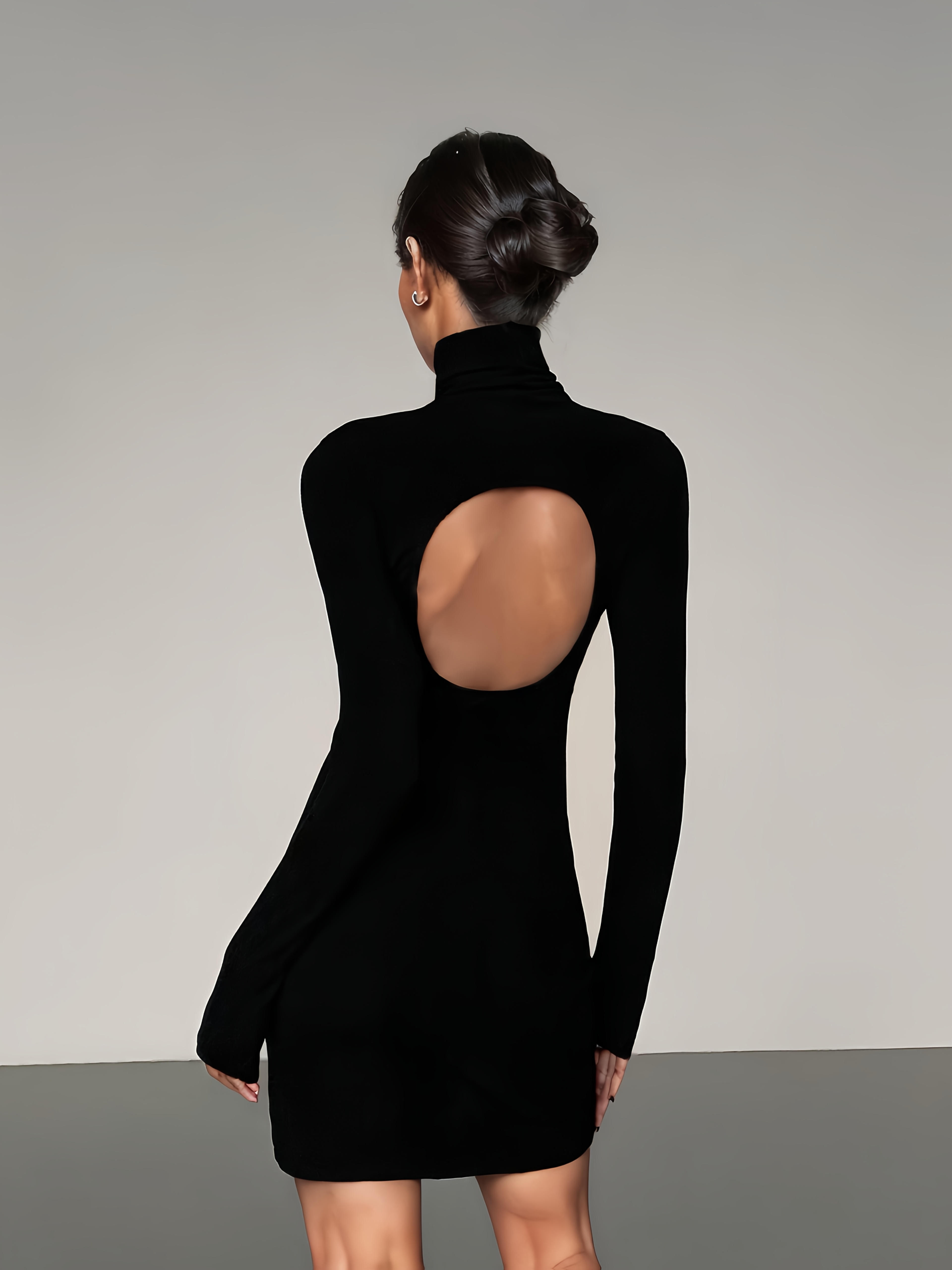 midi backless dresses Devinae | Black Asymmetric-Neck Midi-Dress With Open-Back And Scarf-Detail