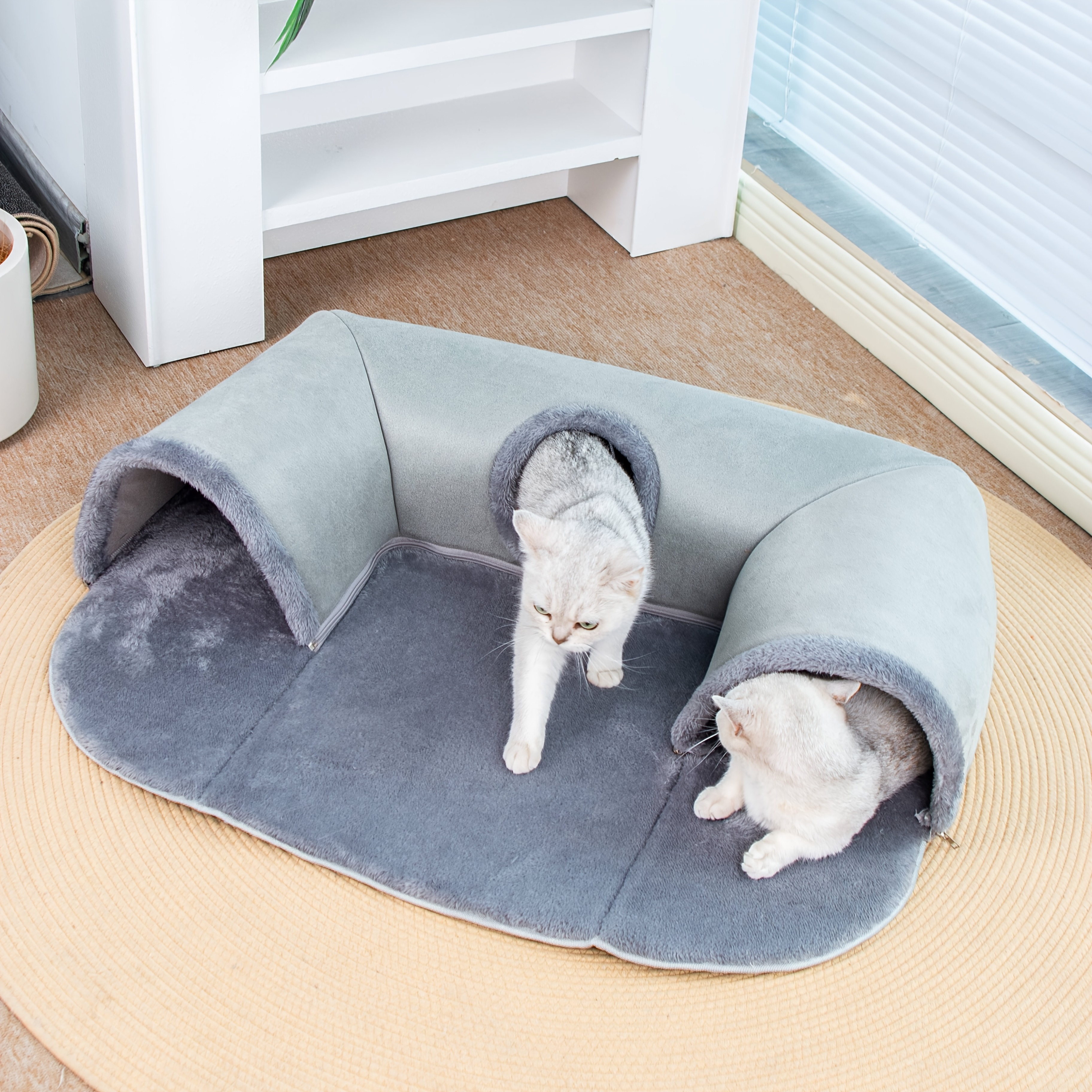 

3-in-1 Cozy Cat Tunnel Bed With Play Mat And Warm Sleeping Pad, Non-slip Bottom - Ideal For Small To Medium Cats, Rabbits & Hamsters, Game Mat