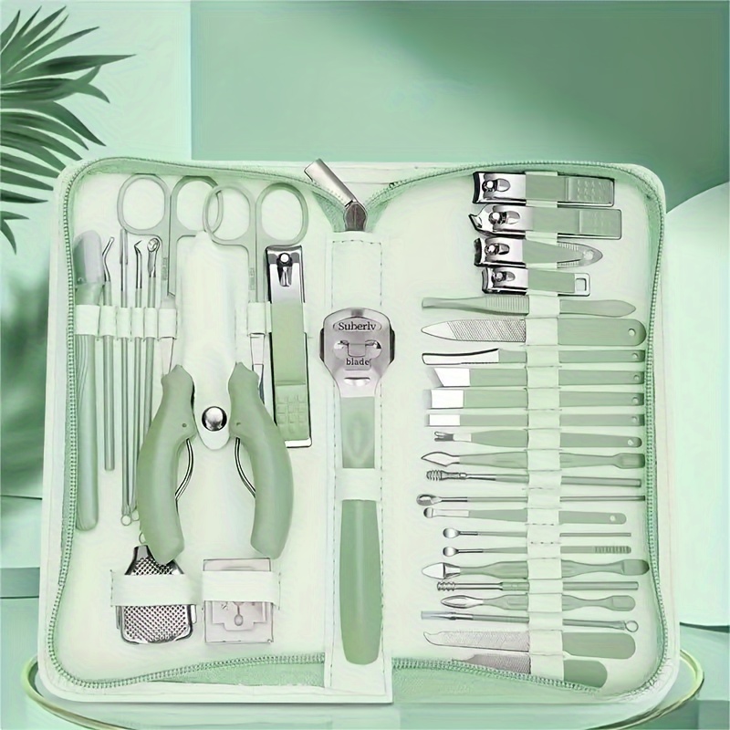 

Deluxe Stainless Steel Manicure & Pedicure Kit - Includes Nail Clippers, Cuticle Trimmers, Scissors, File & Tweezers With Portable Travel Case - Odorless Grooming Set For Hands & Feet