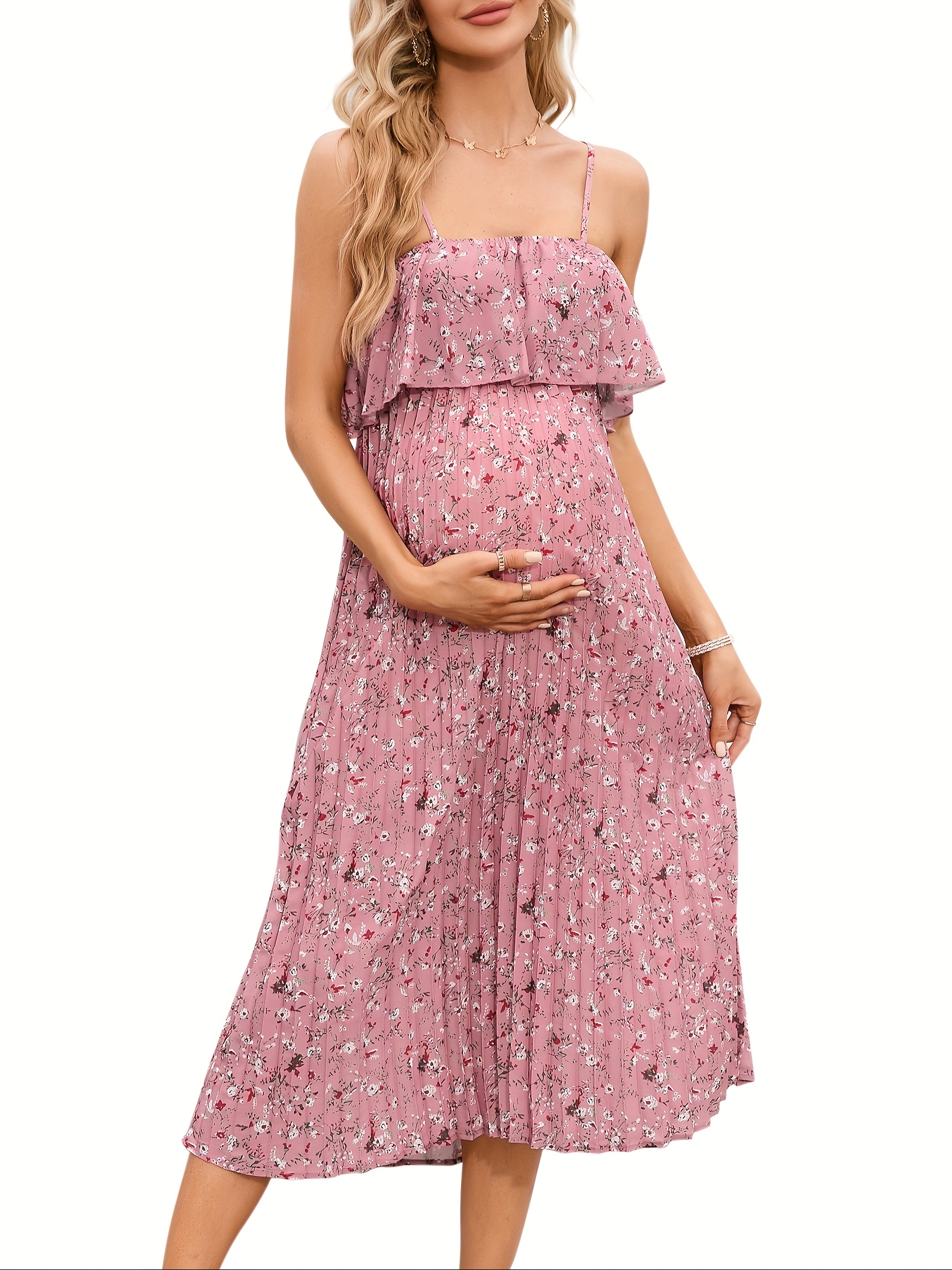 womens elegant maternity maxi dress spaghetti strap floral - Temu