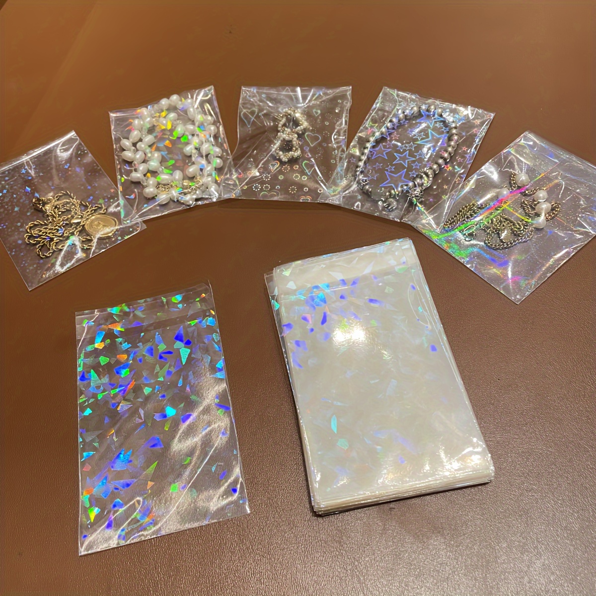50 Transparent Laser Jewelry Pouches, Glitter Storage Bags