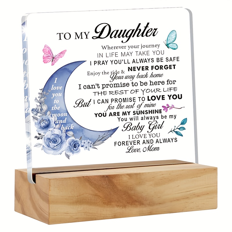 TEMU 2d Flat, To My Daughter From Mom - Acrylic Desk Plaque With Wooden Stand, Moon & , Inspirational Keepsake For Home Office Decor, Birthday,