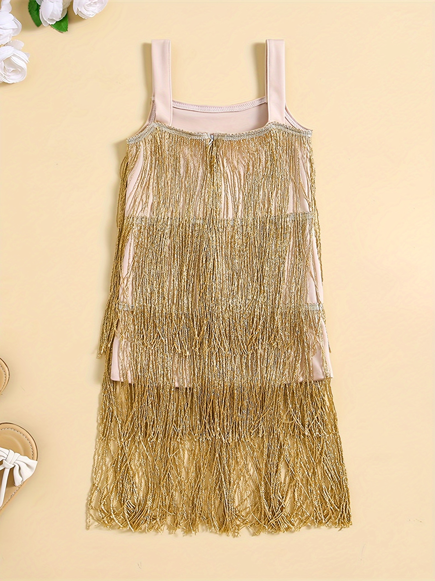 kids sequin fringe dress sparkling tassel sleeveless dress - Temu