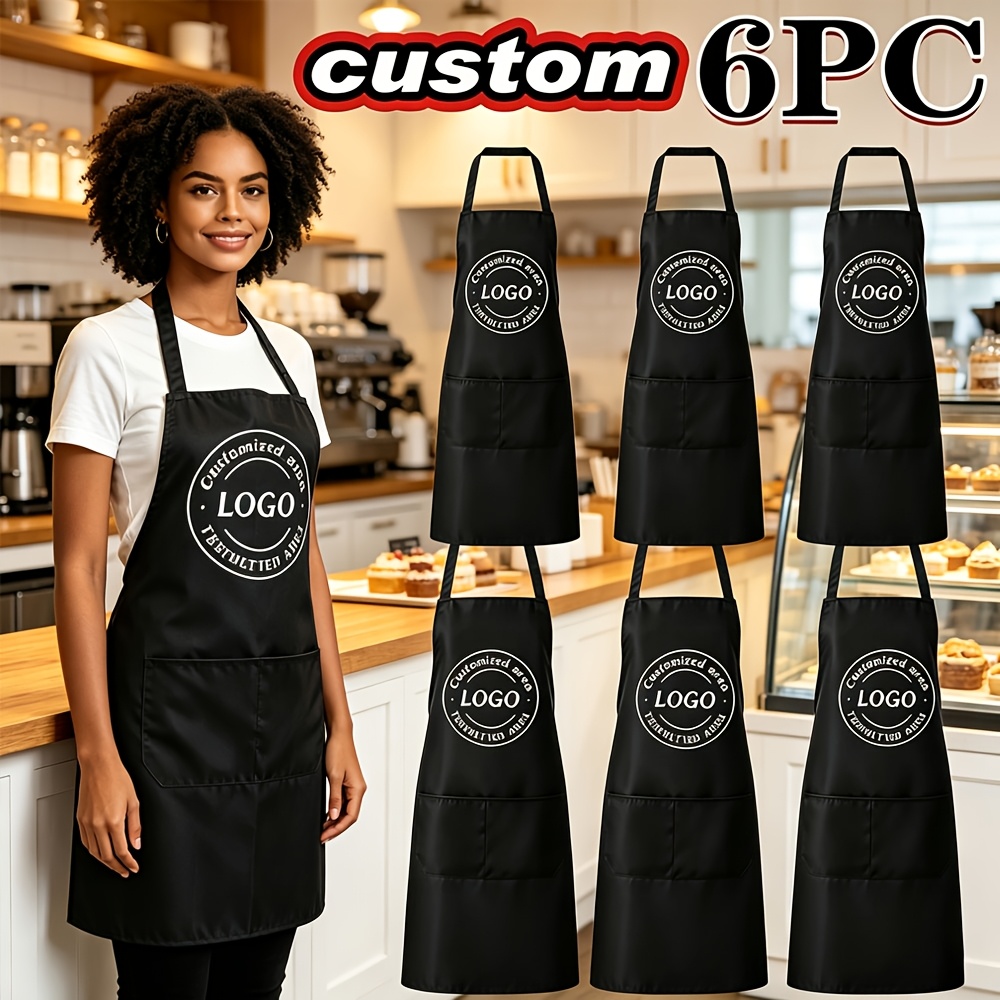 TEMU 6pcs Set Of Aprons With Custom Logo, Pocketed Aprons, Waiter Aprons, Coffee Shop Staff And Hairdresser Workwear, Group, Corporate, School,