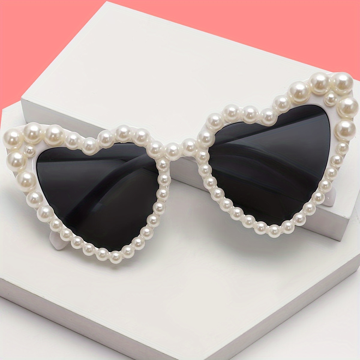

Heart Shaped Fashion Glasses For Women Faux Pearl Decor Candy Color Cute Sun Shades For Beach Party Prom For Music Festival