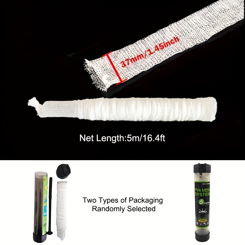 TEMU 1pc Pva Mesh Kit 18/25/37mm Wide Pva Mesh Carp Fishing Additions With Funnel And Plunger System Fast Melt Pva Mesh Bag Fishing Refill For Boilie