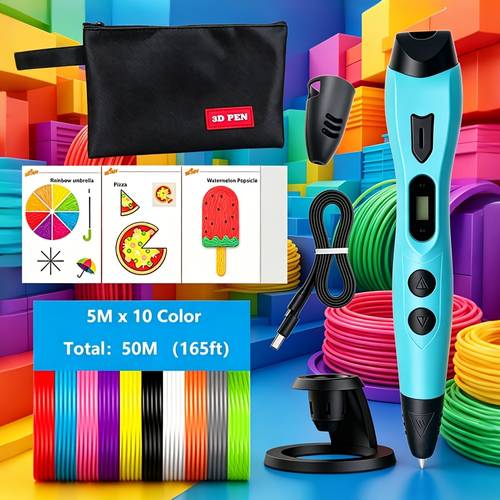 3dlnk new 3d printing pen no clogging nozzle pla filament 10 colors x5m each total 50m 165ft with portable storage bag and color gift box packaging 3dlnk perfect gift for