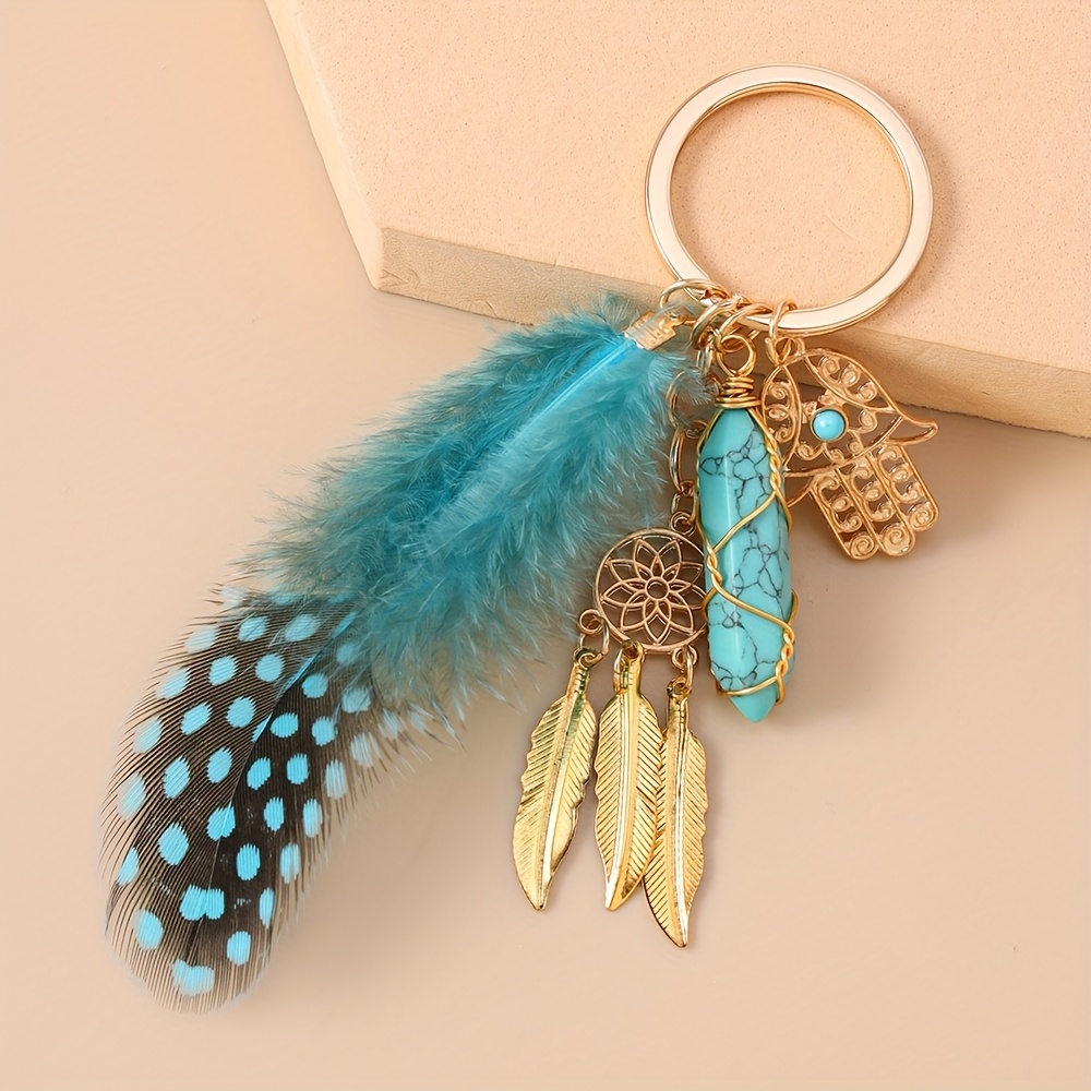 TEMU 1pc Creative Tassel Palm Hexagonal Pillar Flower Feather-style Keychain Women's Accessory For Daily Wear