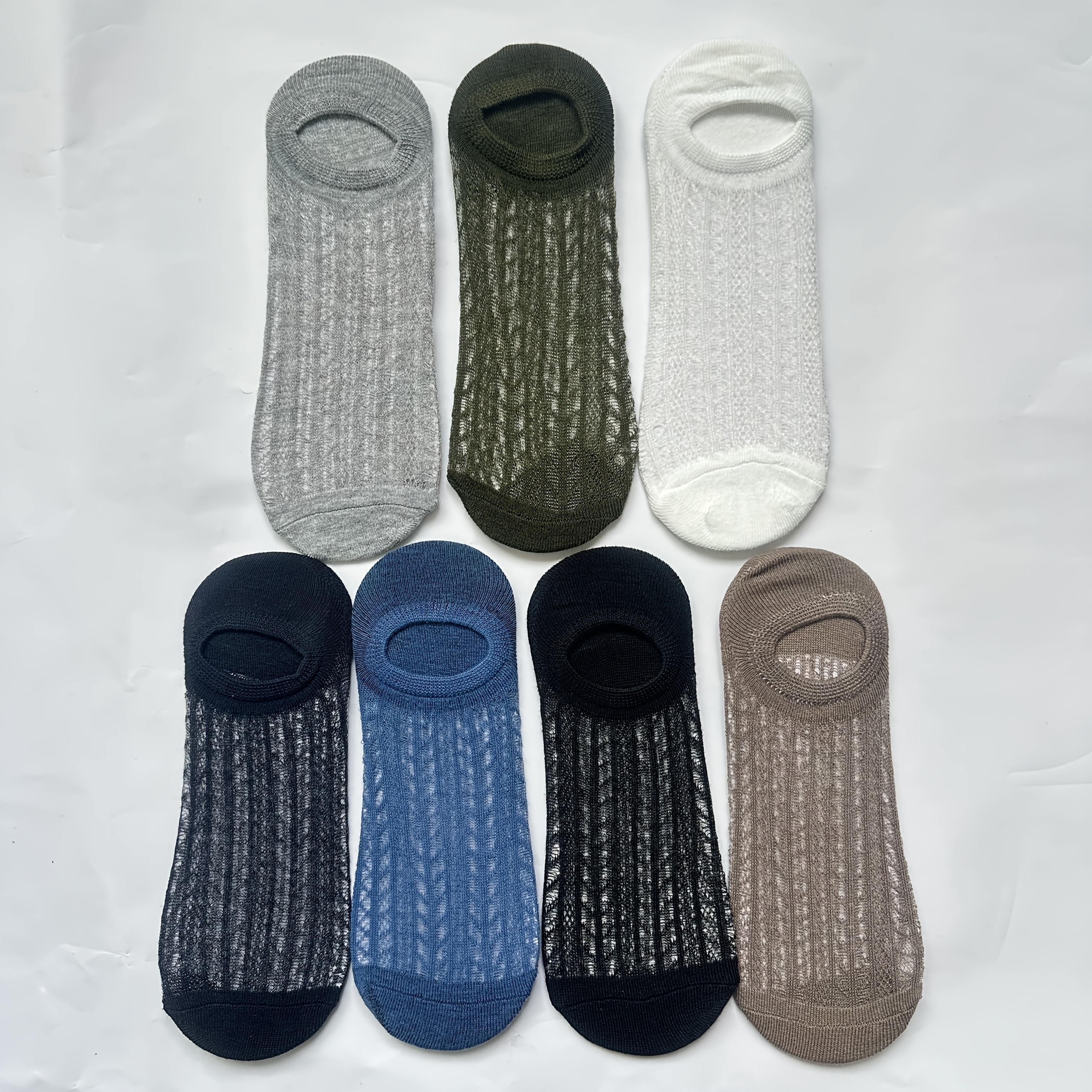 TEMU 7 Pairs Of Men's Summer Thin Boat Socks, Invisible Socks With Silicone Anti-slip And Breathable Mesh Design