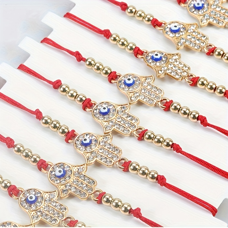 TEMU 12pcs Fashionable Large Size Handmade Red Good Luck Couple – Hand And , Fashionable Synthetic Fiber Rope, Beach Jewelry Women's Fashion Jewelry