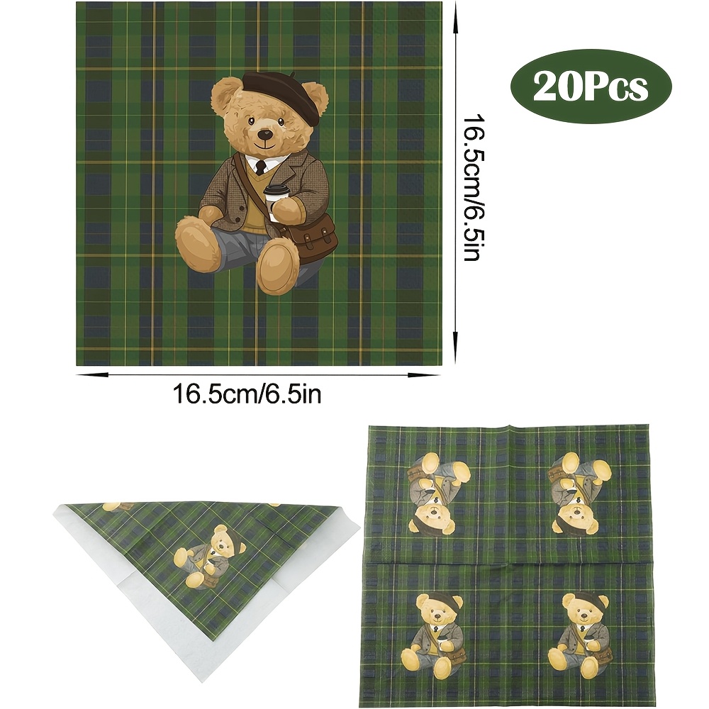 TEMU Lot de 20/40/60 serviettes de table pour fête de et baby shower - Motif à carreaux et en peluche vintage pour thèmes de fête, serviettes en