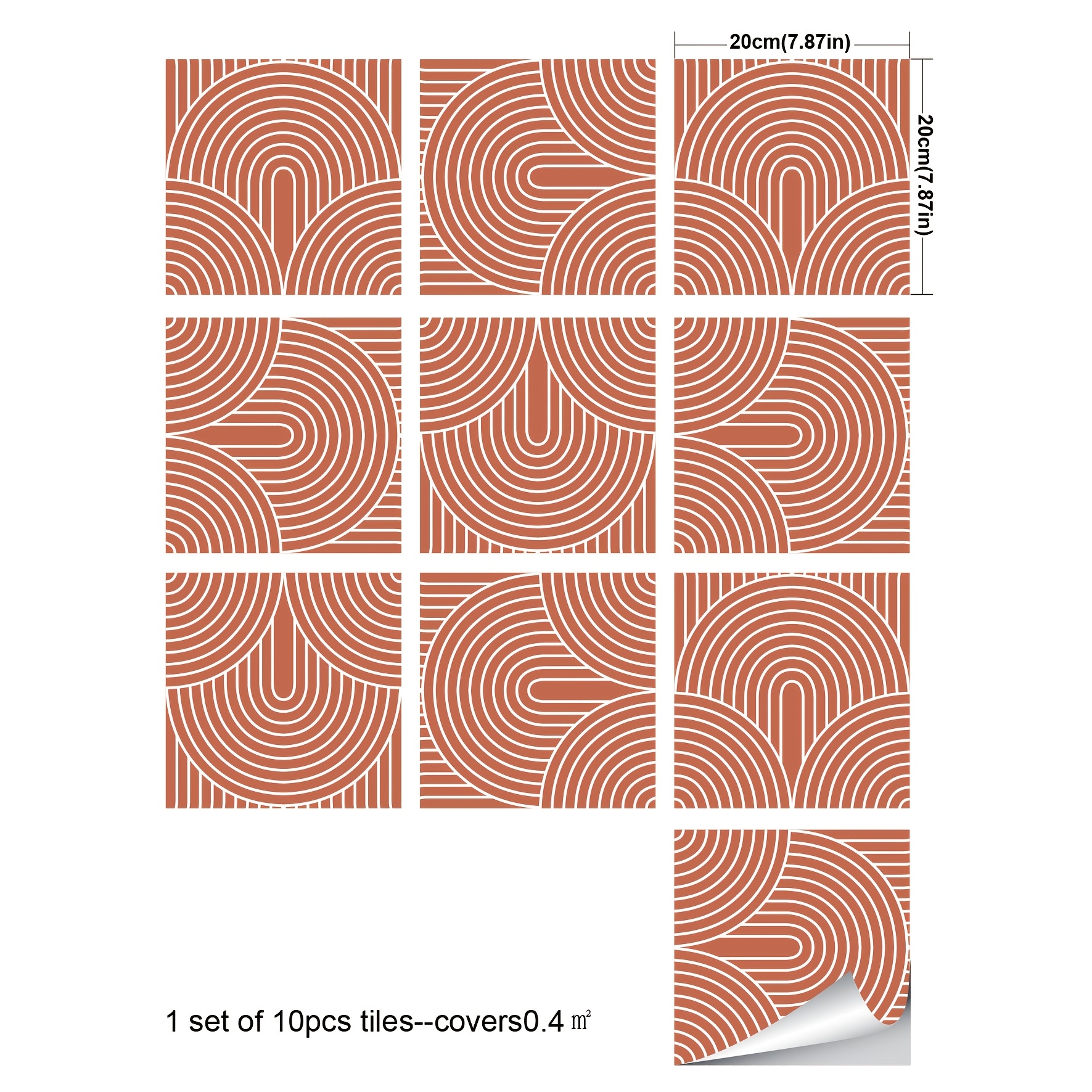 Image of 7.87inchmulticolor Tile Stickers, Bohemian Abstract Pattern, Vinyl Tile Decals, Self-adhesive, Suitable For , 10pcs Per Pack, 20x20cm