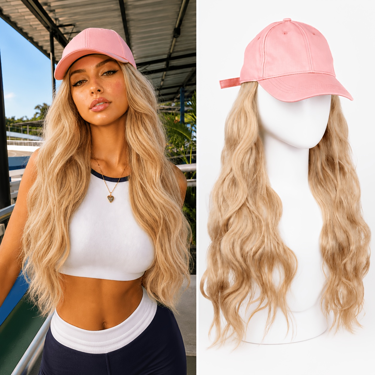 Image of Baseball Cap Wig With 24" Long Straight Hair Extensions - Natural Looking -resistant Synthetic Fiber Wig Suitable For Daily Wear, Parties, Gifts | Hairstyle For & Occasions (no Revision Request)