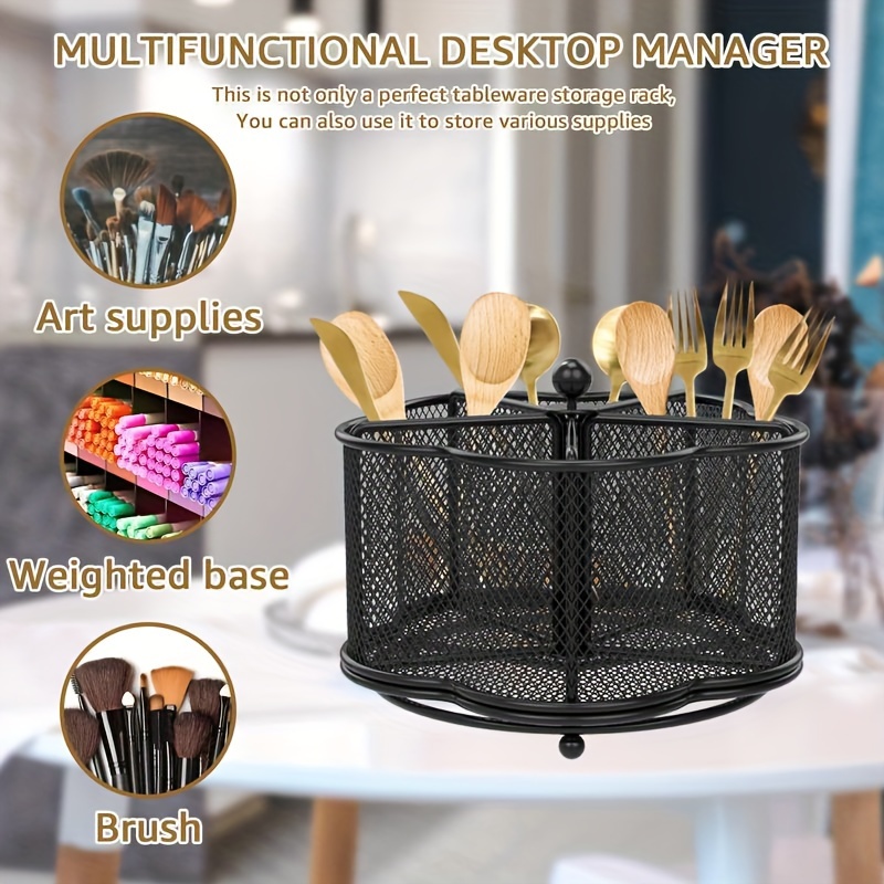 Organizer Da Cucina Con Scolapiatti Per Bacchette E Posate – Portautensili Da Banco 2 Scomparti, In PP, 15x10x14 Cm