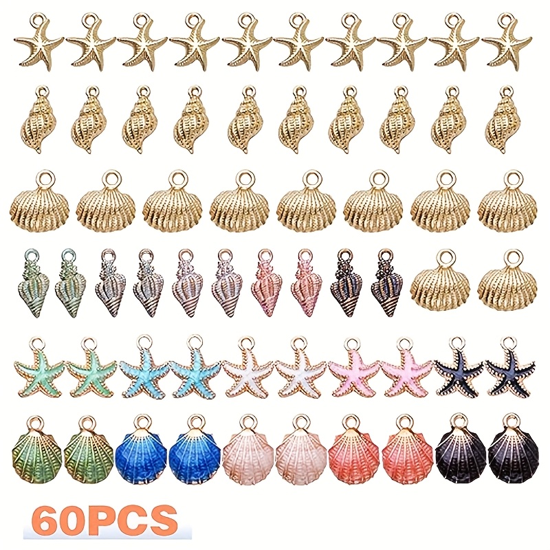 E-shop 60 Stück Legierung Ozean Seestern Muschel Schnecke Schmuck mit buntem Emaille, geeignet für Schmuckherstellung, Geburtstag, Hochzeit und