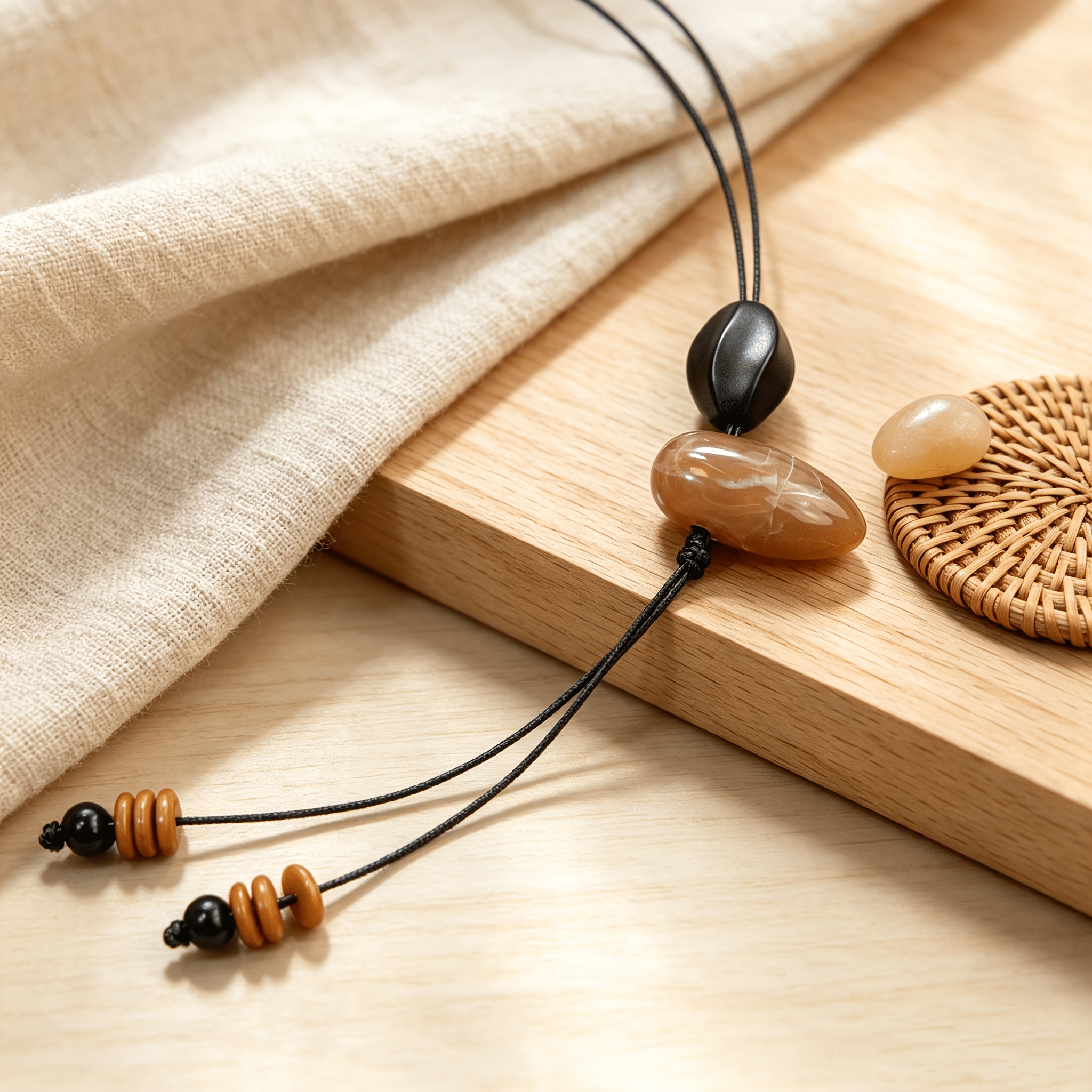Bohemian Handmade Olive-Shaped Simulated Jade Pendant Necklace