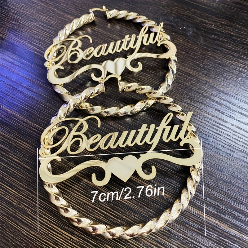 TEMU Personalized Custom Bohemian Twisted Hoop Earrings For Women - Threaded Hoops With Custom Name/date/message, Love Heart & Wave Patterns, Hip-hop