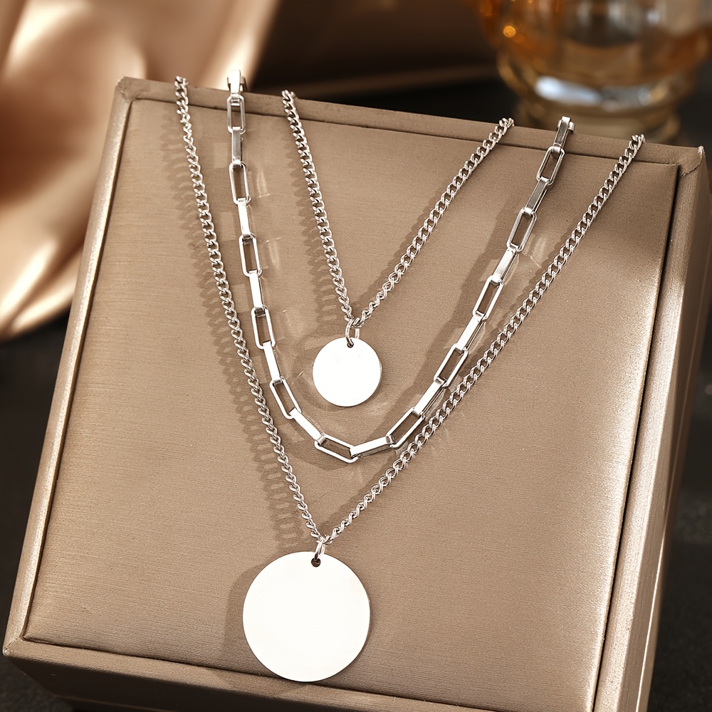 TEMU 1 pieza Collar de mujer de acero inoxidable de múltiples capas con colgante + cadena de clip, diseño de , elegante y versátil cadena de cuello