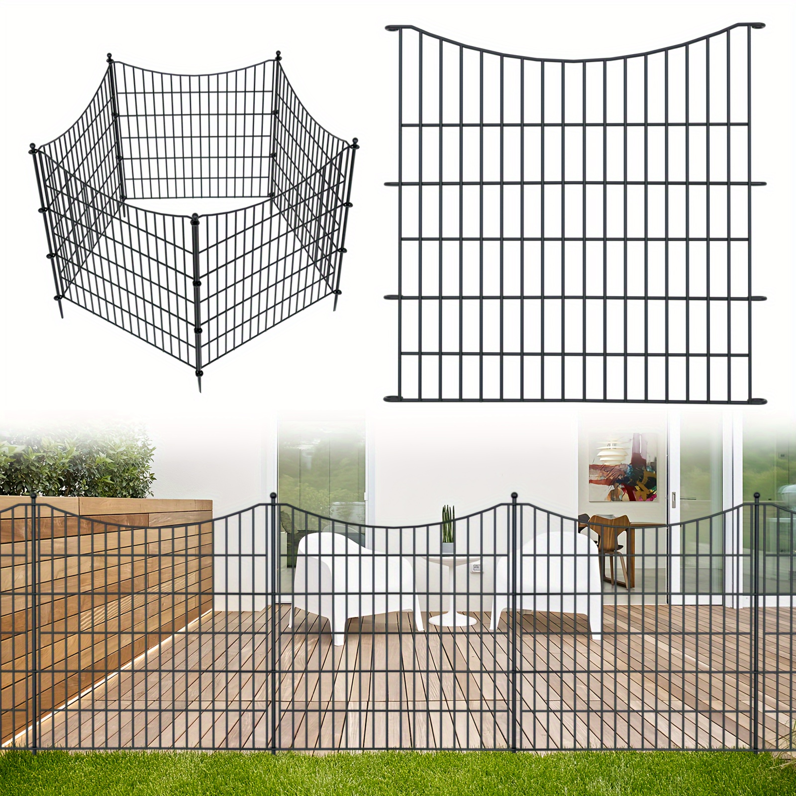 

5/10pcs Metal Garden Fence Panels, No Dig Decorative Outdoor Barrier, Rustproof Wire Fencing For Dogs, Rabbits, Patio - Includes Temporary Ground Stakes