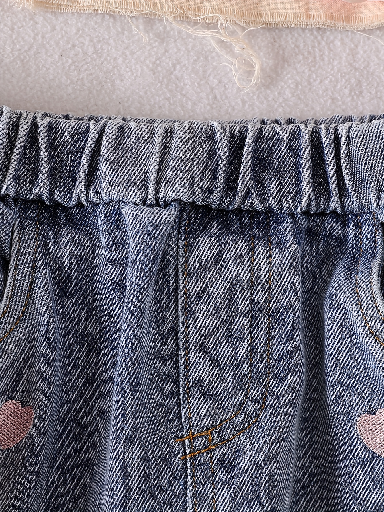 2pcs girls love set pink hooded sweatshirt with interlocking white hearts print light blue denim pants with   embroidery elastic waistband soft and     outdoor Product details 5