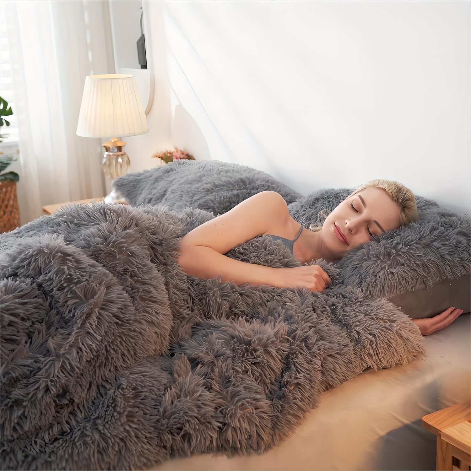 Fluffy Fuzzy Plush Comforter Set, 2/3pcs Winter Faux Fur Warm Soft Fuzzy Plush Bedding Comforter Set