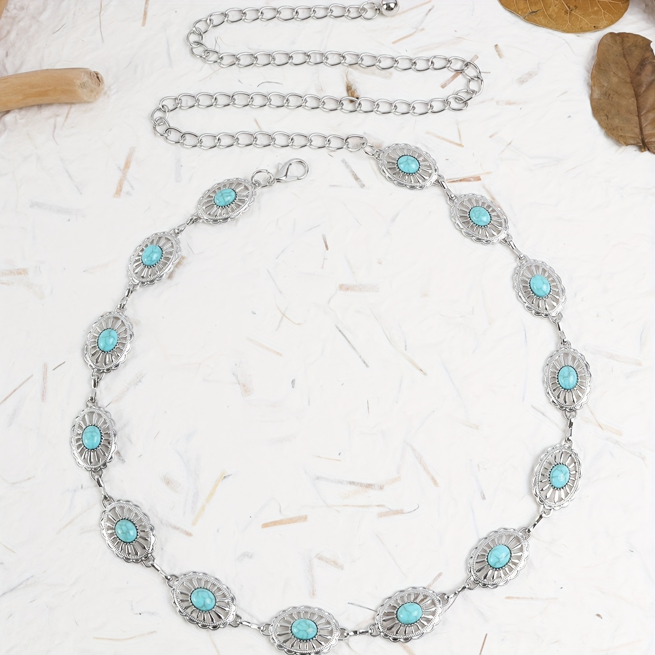 Vintage Ethnic Carved Silvery Chain Adjustable Belt