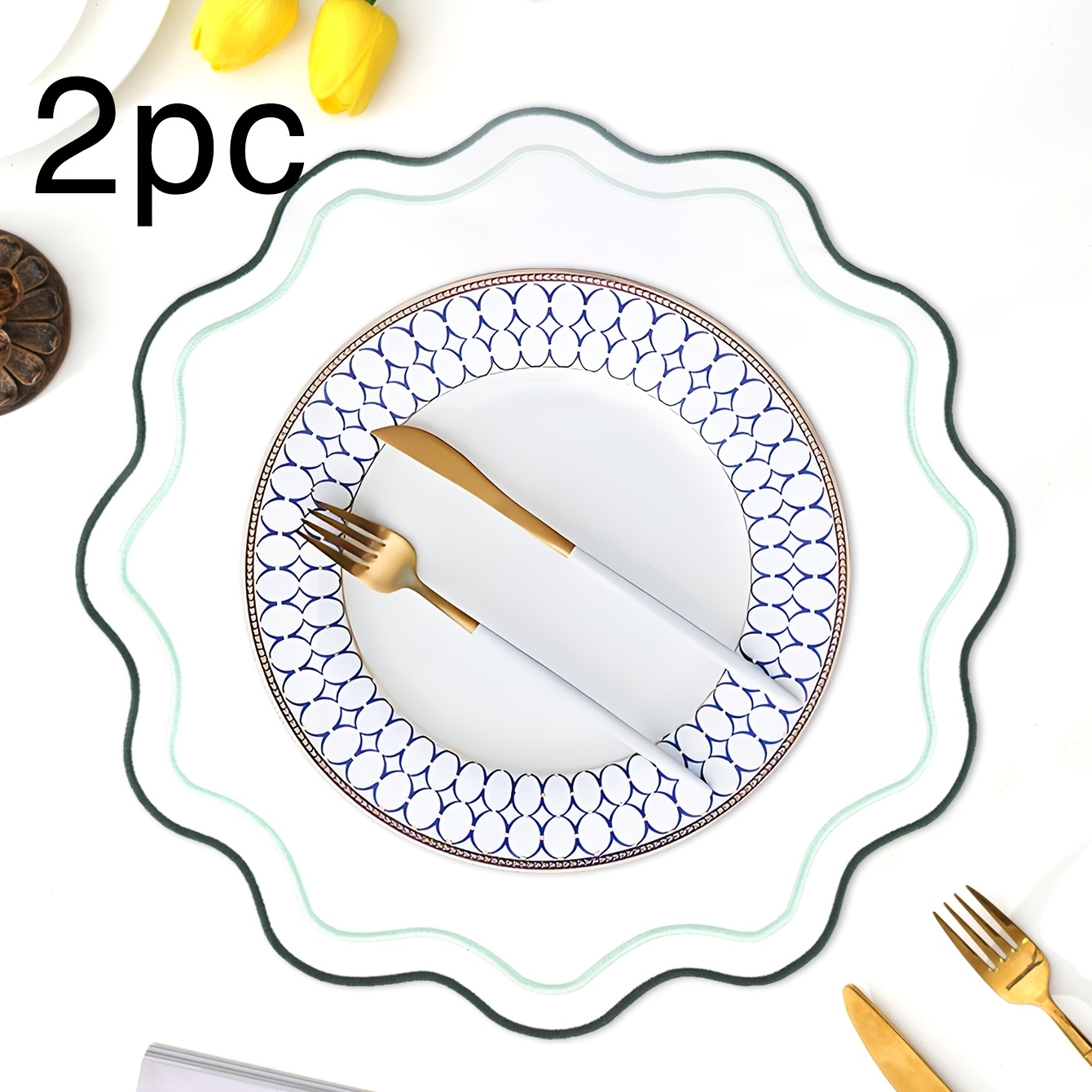 TEMU 2pcs Embroidered Fabric Holiday Placemats, Suitable For Wedding Party Table Decor, Simple And Stylish European Fabric Table Mats, Minimalist