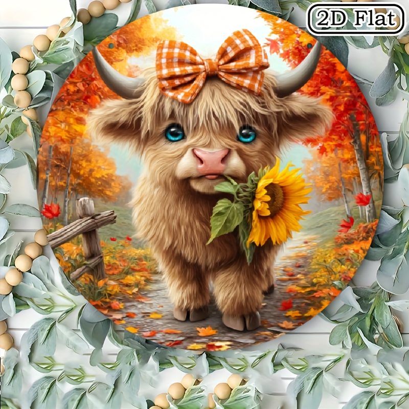 TEMU 2d Flat - Sign Featuring A Highland Cow And Sunflower, Perfect For Decorating Spaces Like Kitchens, Gardens, And Living Rooms