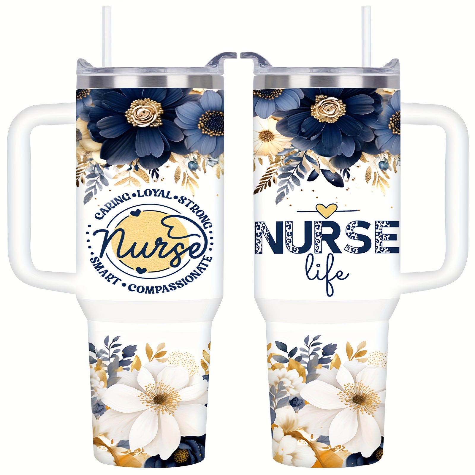 

40oz Nurse Tumbler With Handle And Straw – Bpa Free Stainless Steel Insulated Coffee Mug – Leak Proof Travel Cup For Climbing, Christian Nurse Gifts – Machine Washable, Fits Cup Holders