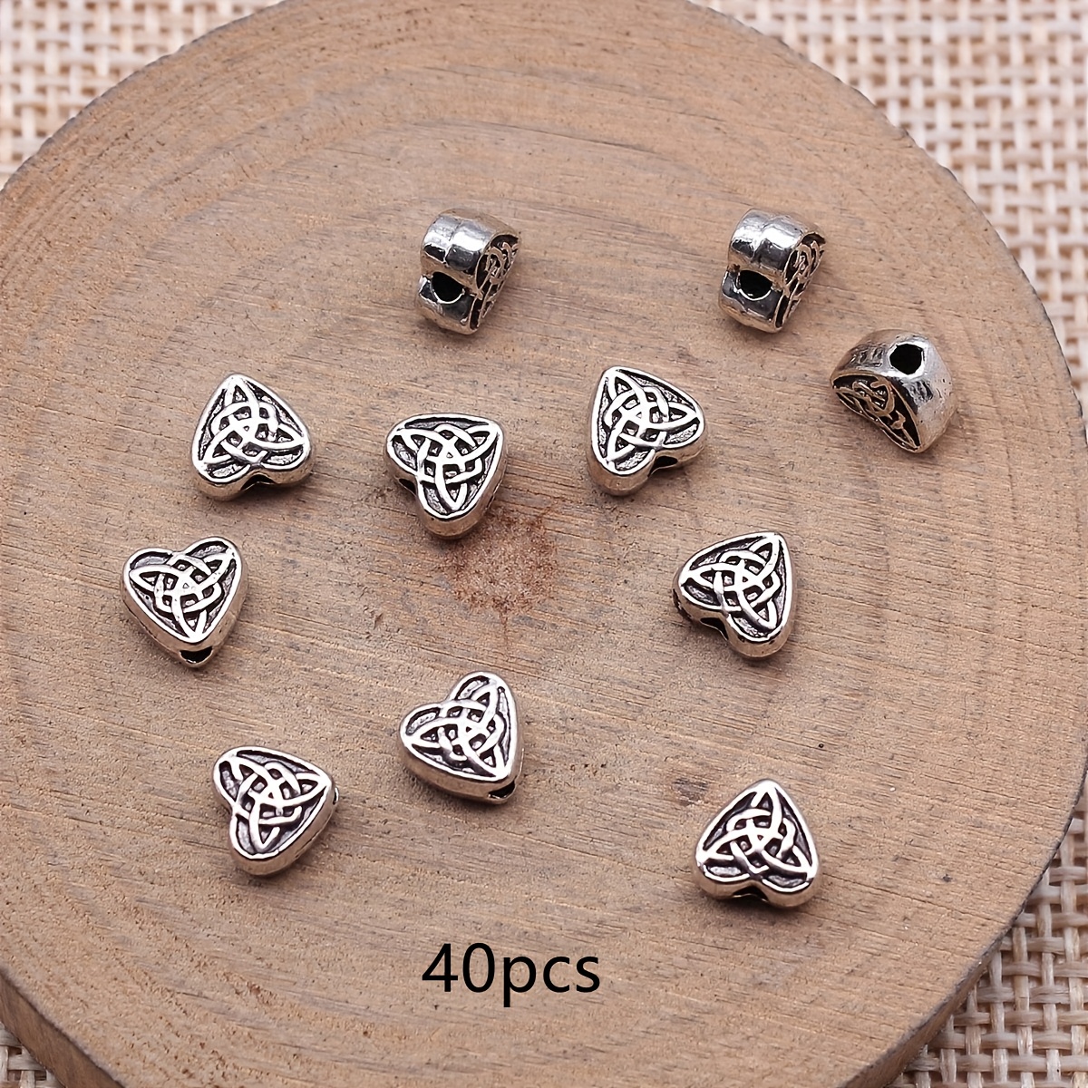 E-shop 40 Stück keltische Knoten Herz kleine Loch Perlen Anhänger, Spacer Perlen, böhmische Schmuckzubehör für handgemachte Ohrringe, Halsketten,
