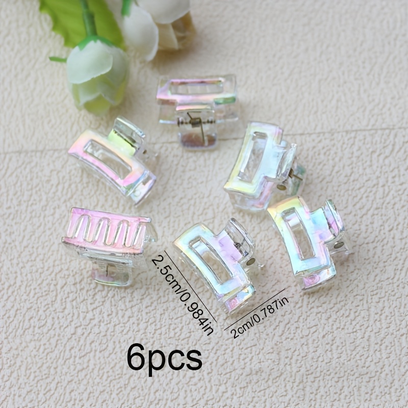 Image of 6pcs Set/cool Laser Hair Clips Transparent Ab Color Small Claw Clip Gradient Girls' Bangs Forehead Hairpin Accessories Gift