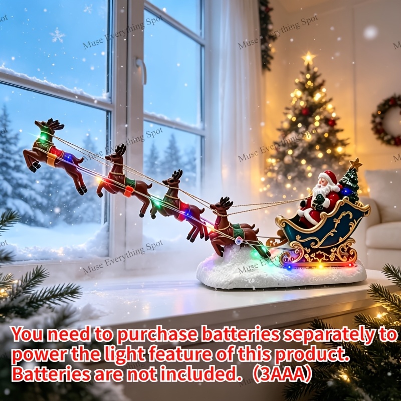 TEMU Santa In Sleigh With 8 Reindeer Tabletop Figurine, Christmas Winter Scene Decor Statue, Festive Indoor Home Desktop Ornament For Holiday Party