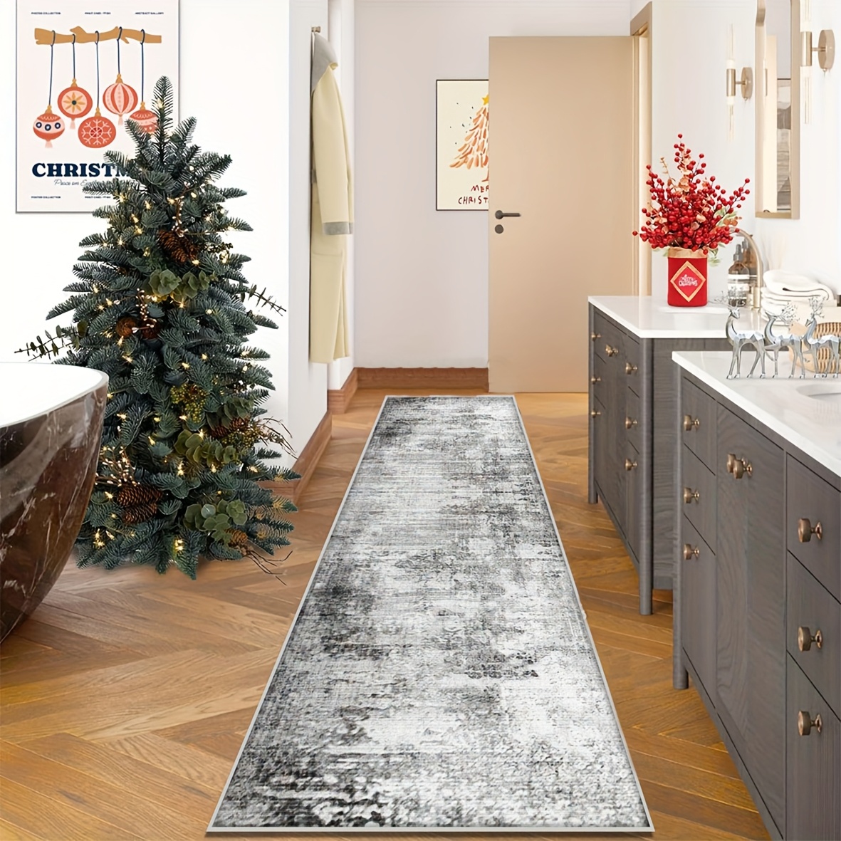 Modern Minimalist Long Runner Rug, Premium Gray Design Floor Mat, Durable Kitchen Mat, Easy- Washable Runner Carpet, Suitable For Entryway Laundry Room Living Room