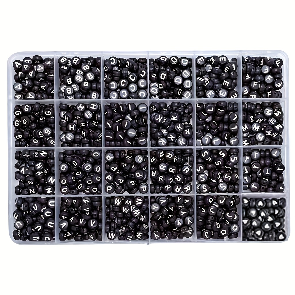 TEMU -compartment Box Containing Approximately 1180pcs Of 4x7mm Acrylic Letter Beads - Black And White Round Acrylic A To Z Letter Bead Bracelet