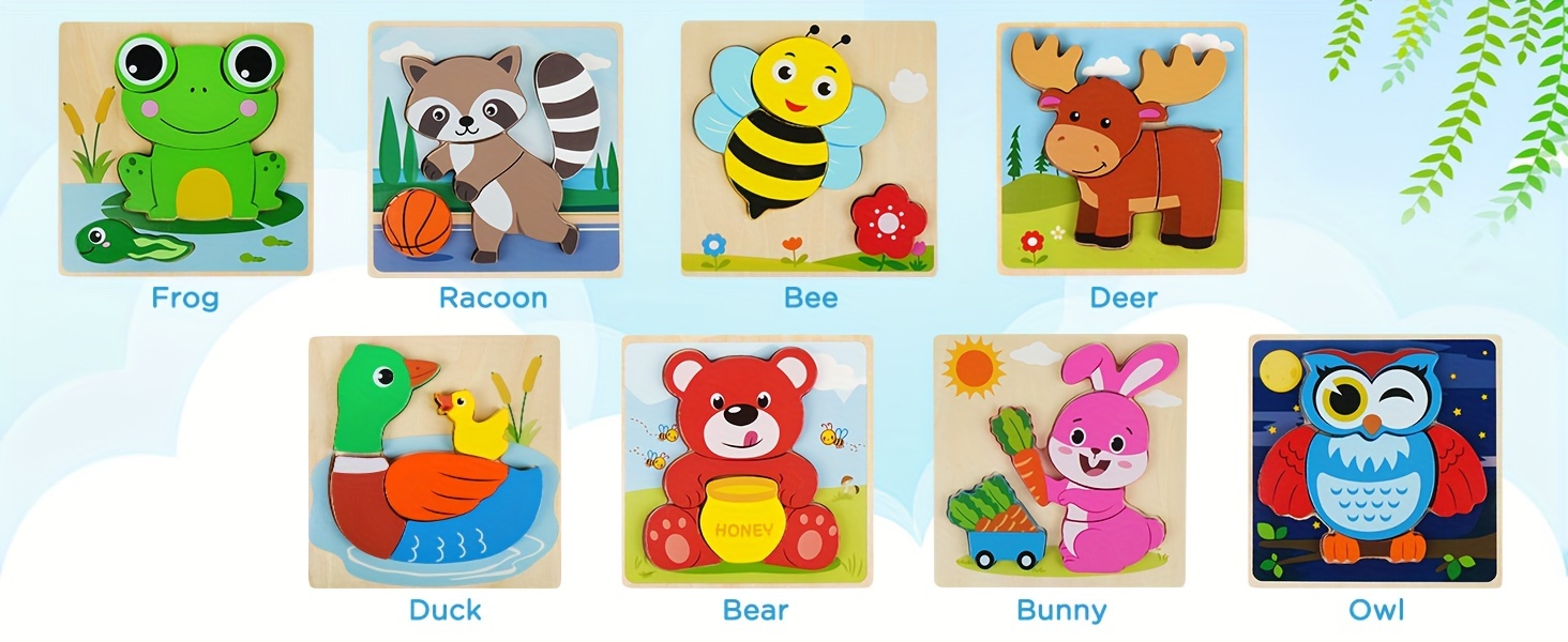 Wooden Puzzles For Toddlers, 8 Pack Animal Puzzles Toys For Boys Girls, Learning Educational Preschool Toys, Christmas Birthday Thanksgiving Day Gifts